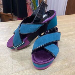 LIU JO Multicolor Platform Sandals Sz 37 Purple & Blue Color Block